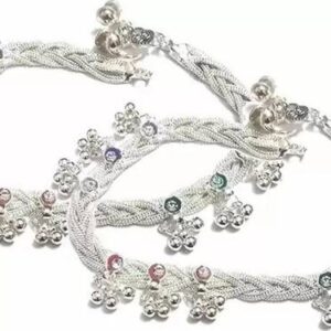 10.2inch 22gms Women and Girls Silver Plated White Metal Anklet