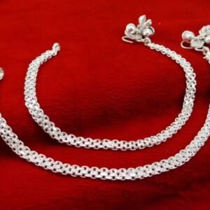 10.2inch 32gms Women and Girls Silver Plated White Metal Anklet
