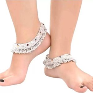 Traditional White Metal Pajeb Payal Pair