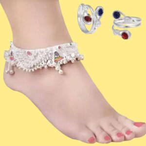 Oxidised Silver, Zinc, Stainless Steel White & Red Anklet