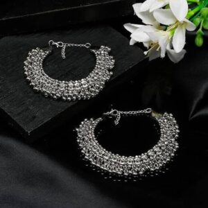 Silver-Plated Peacock Design Anklets – Pair