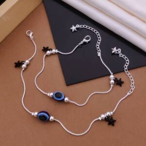 MISS VIBE Trendy Silver Tone Flat Snake Herringbone Chain Anklet