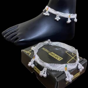 Artificial Beads and Crystal Handmade Golden Brass Anklet