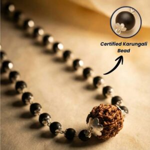 Silver Capped Karungali Malai with 5 Mukhi