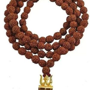 5 Mukhi Rudraksha Mala with Shiv Damru Brass Locket